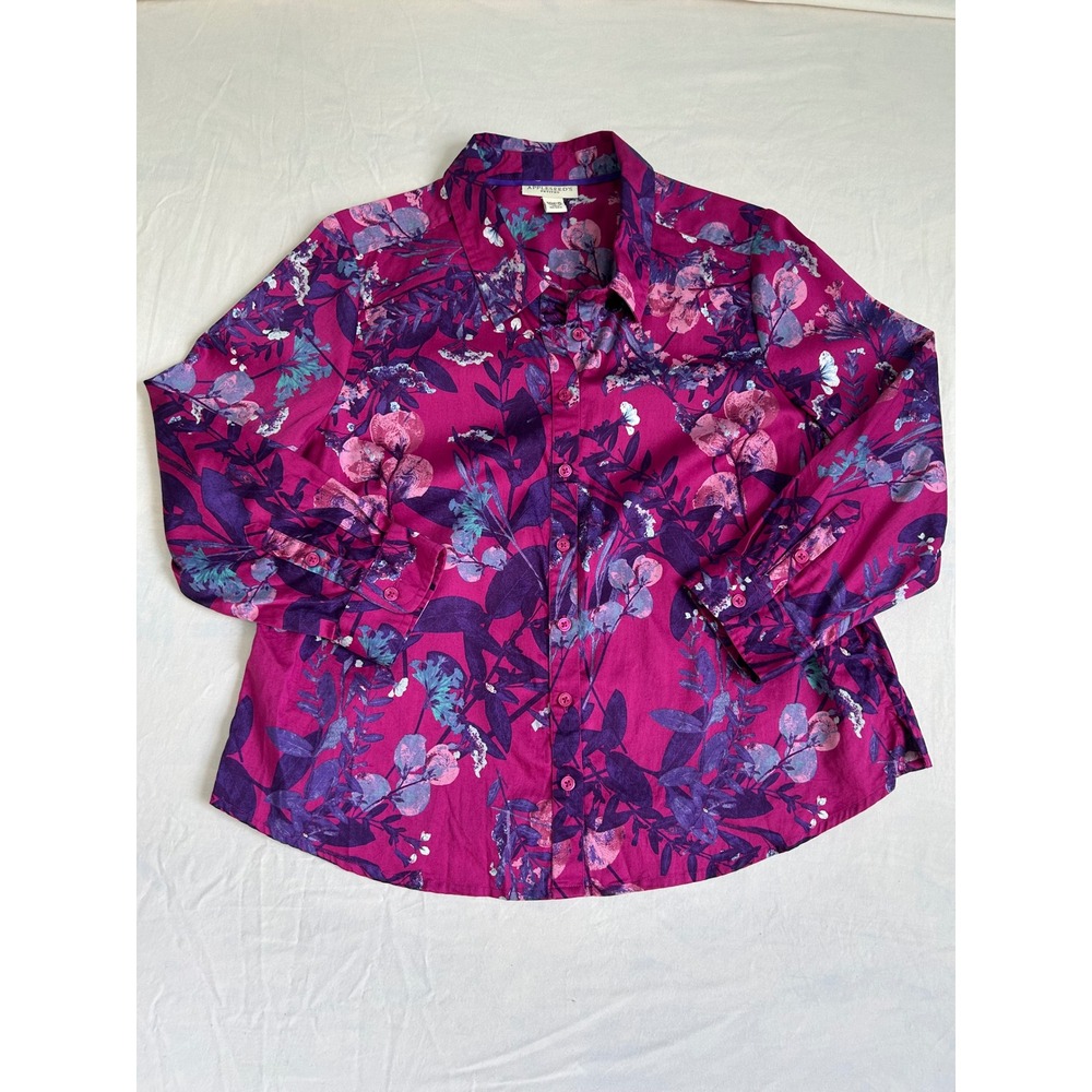 Appleseeds Petites Magenta Floral Button Down Shirt 18PS A35300 Purple Pink